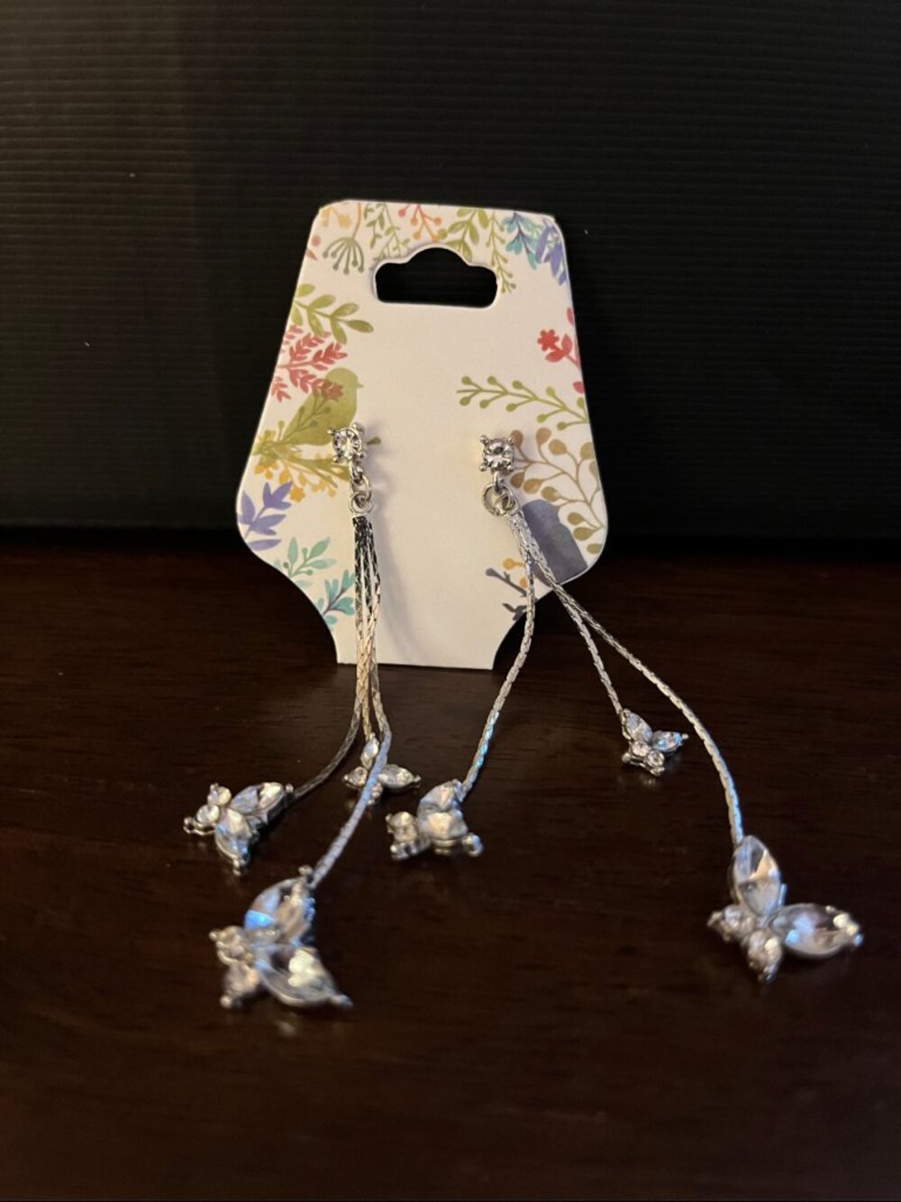 Silver 2-Winged Rhinestone Butterfly Post Earrings